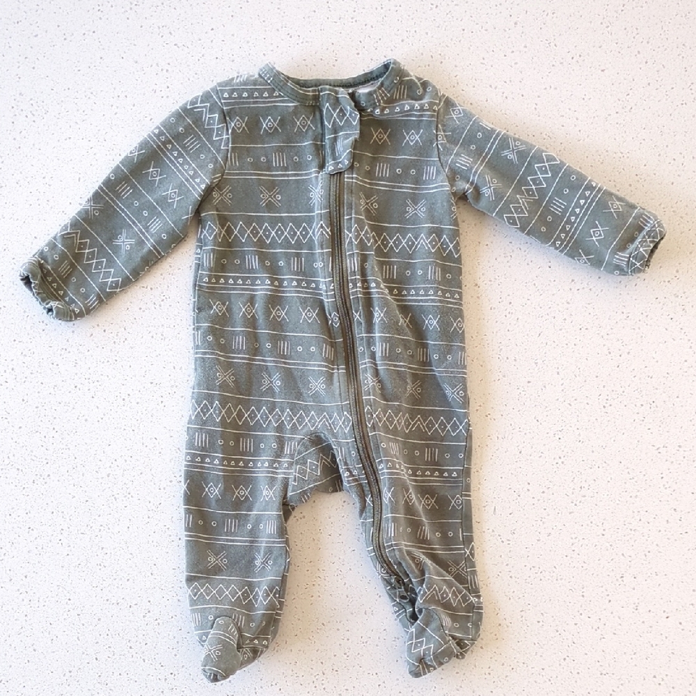 Mebie Baby Geometric Sage / Olive Green Baby Footie - Super Soft